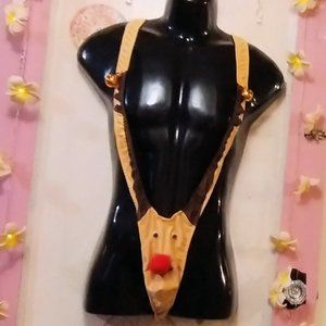 Reindeer (OS) Mankini Men Thong Novelty Underwear with Bells